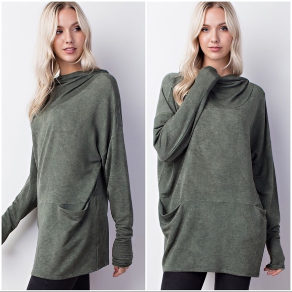 1 LEFT‼️5 🌟 Sandwashed Cowl Neck Hoodie - Picture 2 of 3